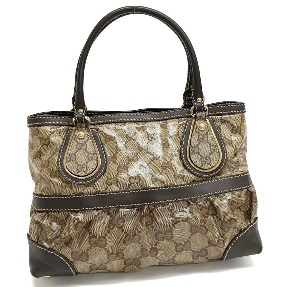 Gucci Handbag GG Crystal Leather Beige Cream Dark Brown